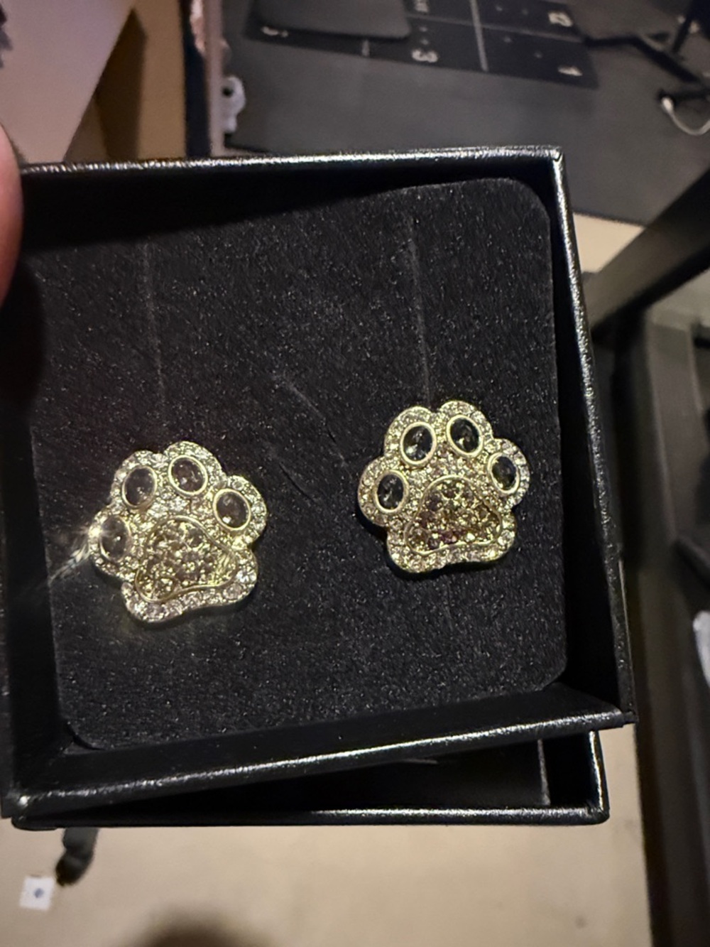 Heidi Daus Gold Paw Print Crystal Stud Earrings